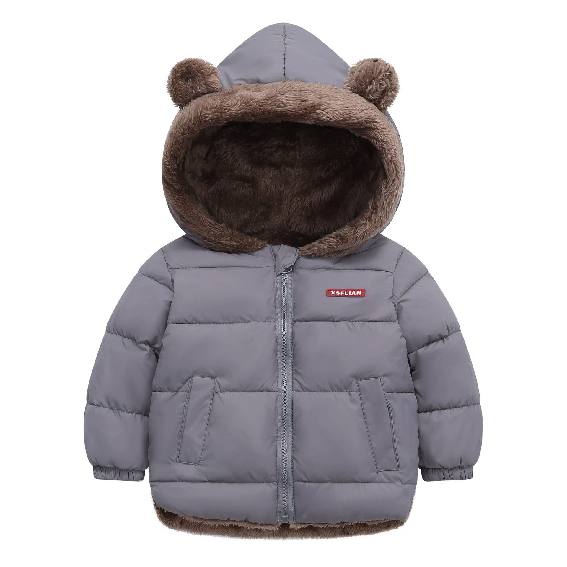 

Boys Girls Thick Jackets Winter Kids Padded Fleece Warm Coats Children Hooded Cotton Outerwear Kids Clothes Cashmere Snowsuit 90 сірий