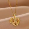 Elegant Rhinestone Heart & Flower Pendant Necklace with 26 English Letters