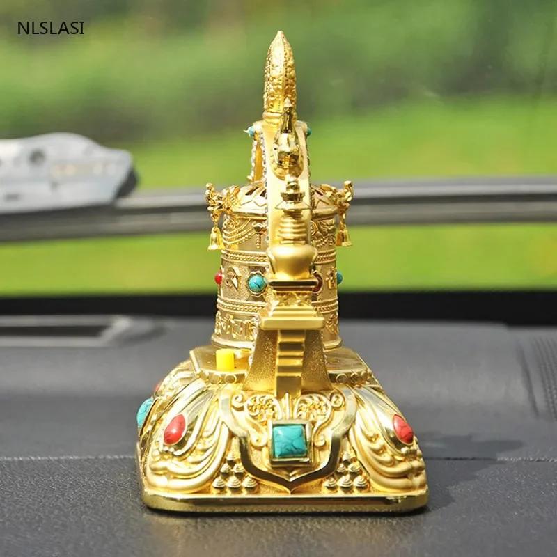 Creativitate Aliaj de zinc Decor interior auto Roată de rugăciune Binecuvântare pace Bani noroc Avere Casă Birou Desktop Meșteșuguri Ornamente