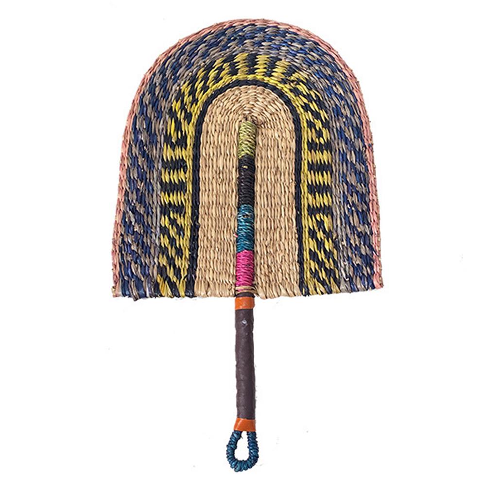 Handwoven Straw Fan Wall Art Decor Decorative Accessory Handmade Fan with Leather Handle for Wall