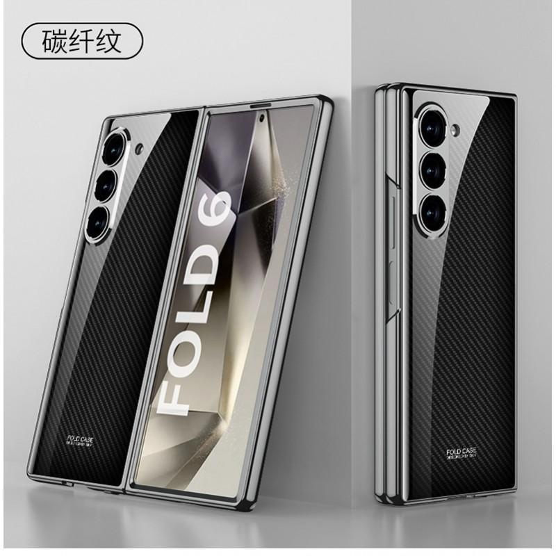 Galaxy Z Fold6 Hülle Galvanisierte Glasrückseite Hartschalen-Schutzhülle Damen Anti-Drop Faltbares Telefon