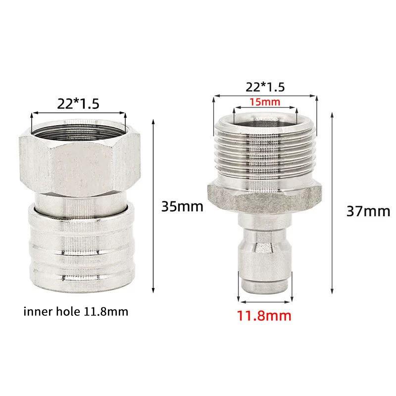 M22 Quick Connect Pressure Washer Fittings Stainless Steel Male And Female Adapter Set (Internal Thread, External Thread)