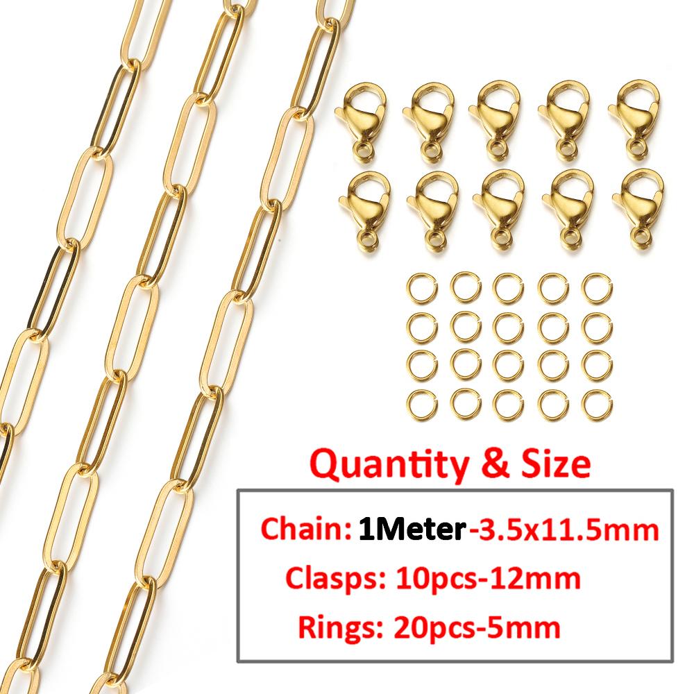 2Meters/1Meter Stainless Steel Chain Lobster Clasps Jump Rings Connectors Chains for Bracelet Necklace Jewelry Making DIY Kit