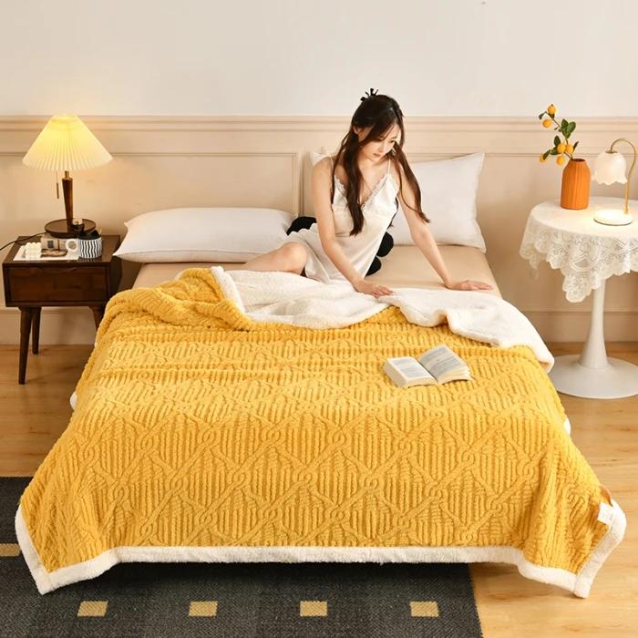 2024New Jacquard AB Edition Tafu Fleece Lamb Fleece Multi functional Blanket Double layer Thickened Office Napping Blanket Cover