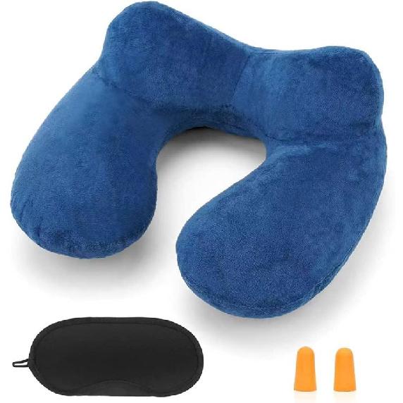 Inflatable Travel Pillow for Airplane Inflatable Neck Pillow for Traveling with Soft Velvet Washable Cover for Sleeping, Airplane,Train, Car, Office,