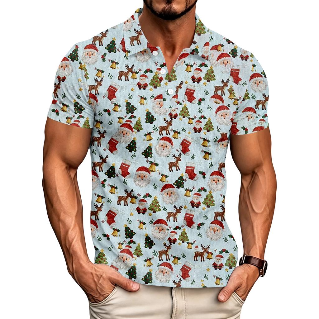 Men's Relaxed Fit Christmas Print Short Sleeve T-Shirt for Casual Holiday Wear