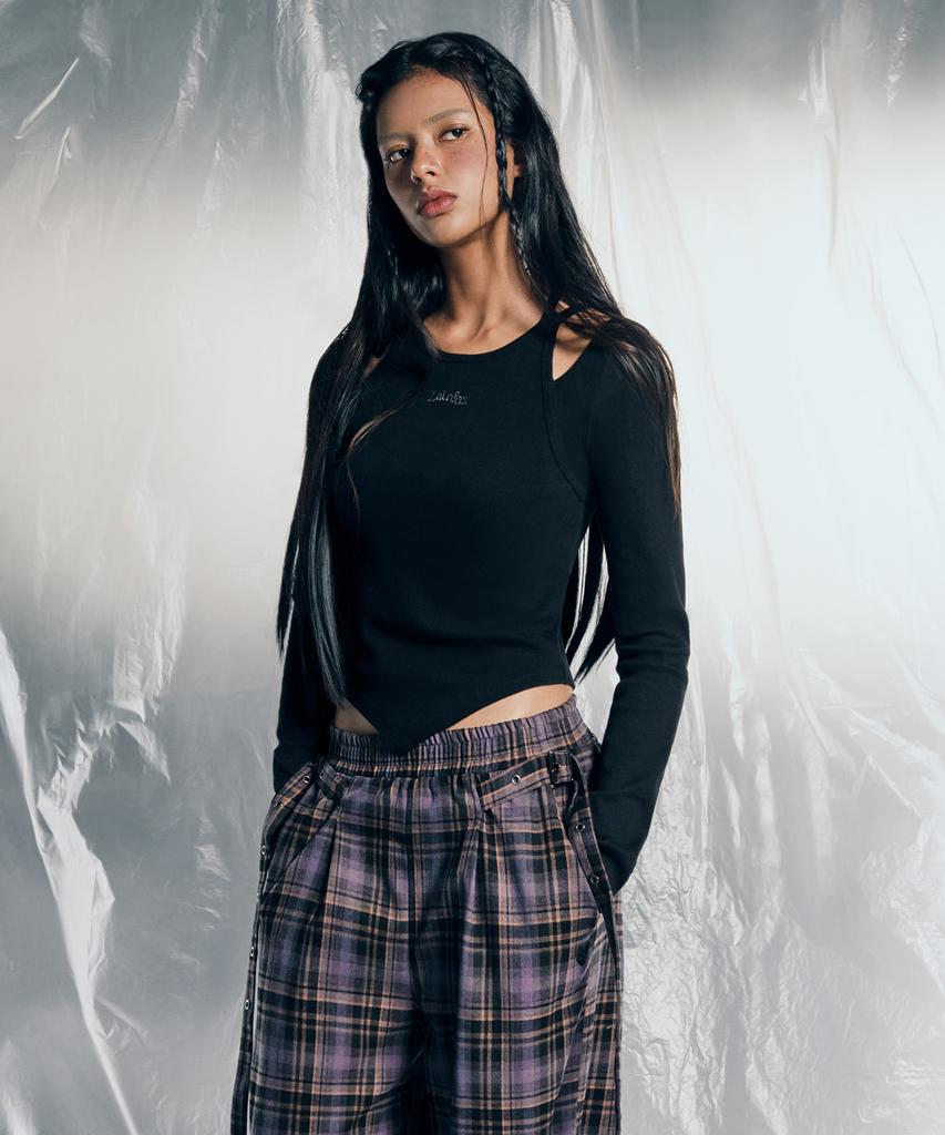 LALAFOX Shoulder Slit Halterneck T-Shirt Black Bq4Cl009