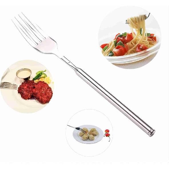Extendable Fork Long Telescopic Fork with Extendable Handle Stainless Steel Dinner Forks, Extending for BBQ Tableware Supplies, Extends 25.4 Inch (1