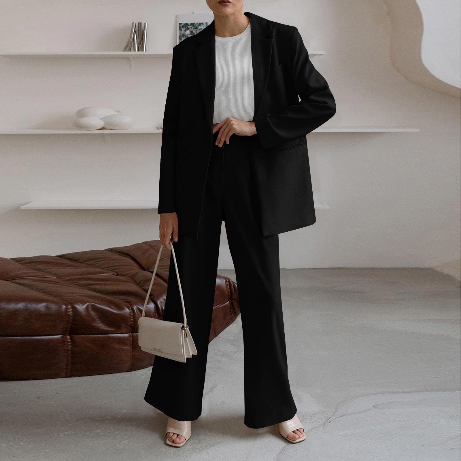 

Жіночий осінній комплект. Повсякденні вільні довгі жакети та широкі штани з кишенями XXL чорний