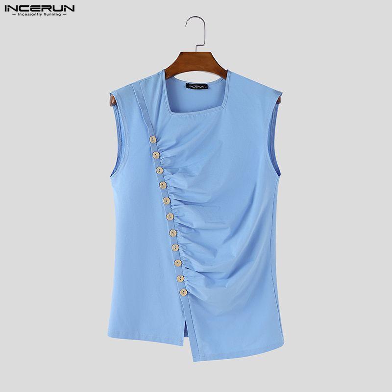 INCERUN Men Sleeveless Irregular Casual Fitted Tank Tops Undershirts