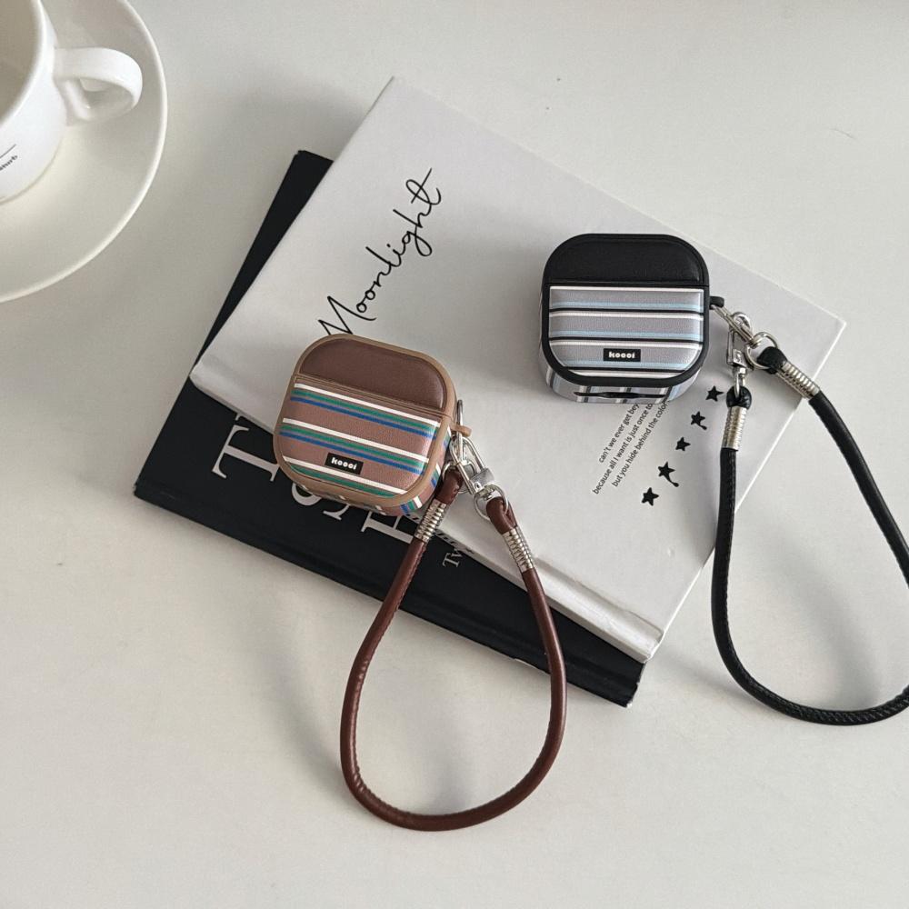 ins leather contrasting stripe letters for airpods4 earphone cover pro3 new airpodspro2 protective cover 3rd generation apple wireless bluetooth