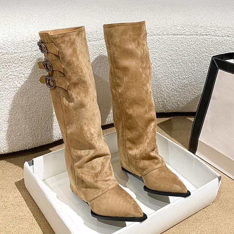 New Height-increasing Shoes, Trouser Boots, Pointed-toe Long Boots, Women's Retro Boots