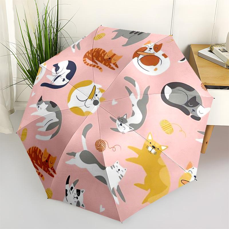 1pc Cats Playing with Yarn Pattern Umbrella with Plastic Handle,Vibrant Cartoon Pattern,Multi-functional UmbrellaPT365