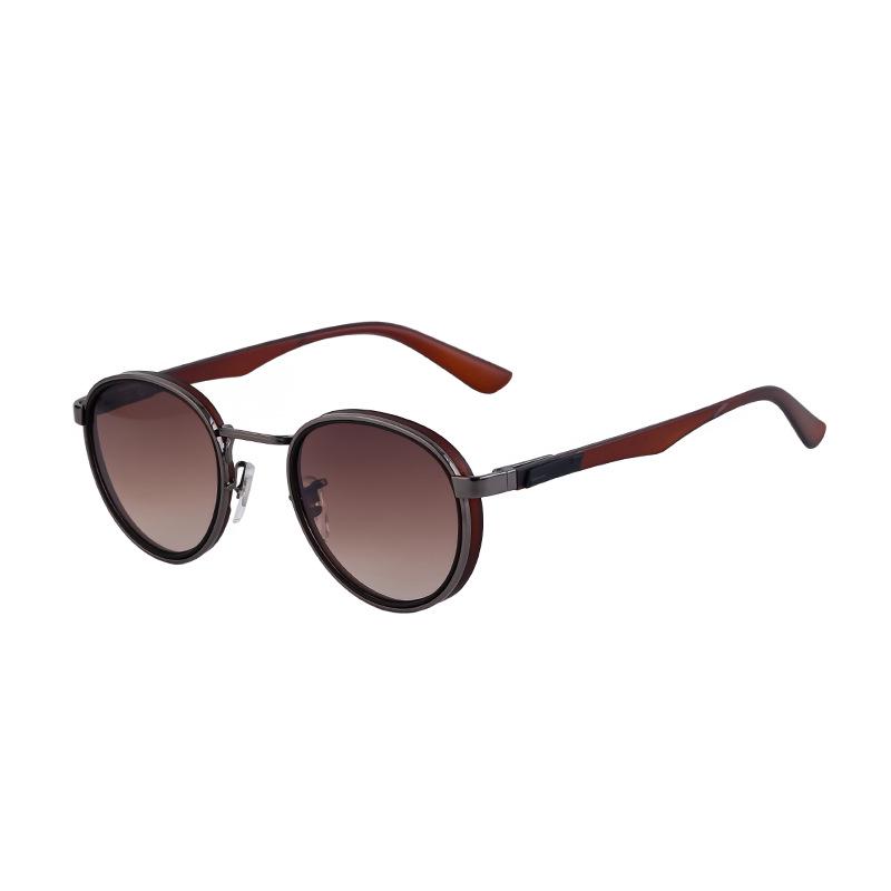 Men's High-End Round Frame Retro Metal Sunglasses - European & American Punk Style, Full-Rim Sun Protection Glasses