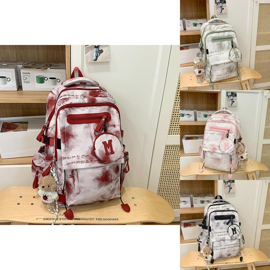 Chinese Style Backpack For Girls And Boys Large Capacity Nylon College Daypack With Ink And Wash Print Design For Daily Use