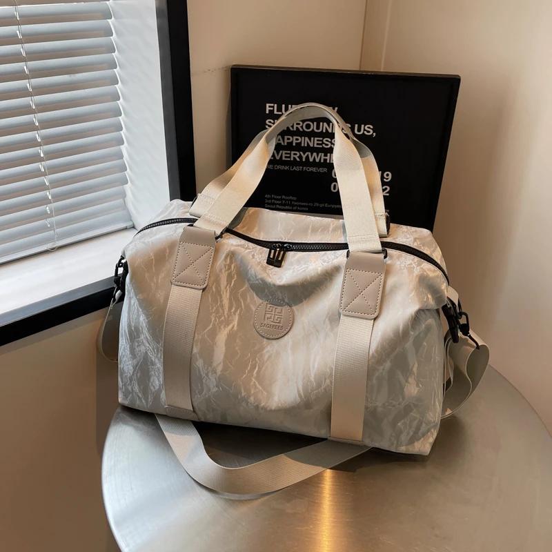 Geantă de călătorie de culoare uni, PU, cu fermoar de mare capacitate, versatilă, casual, geantă de umăr, moale și modernă, tip duffle de călătorie