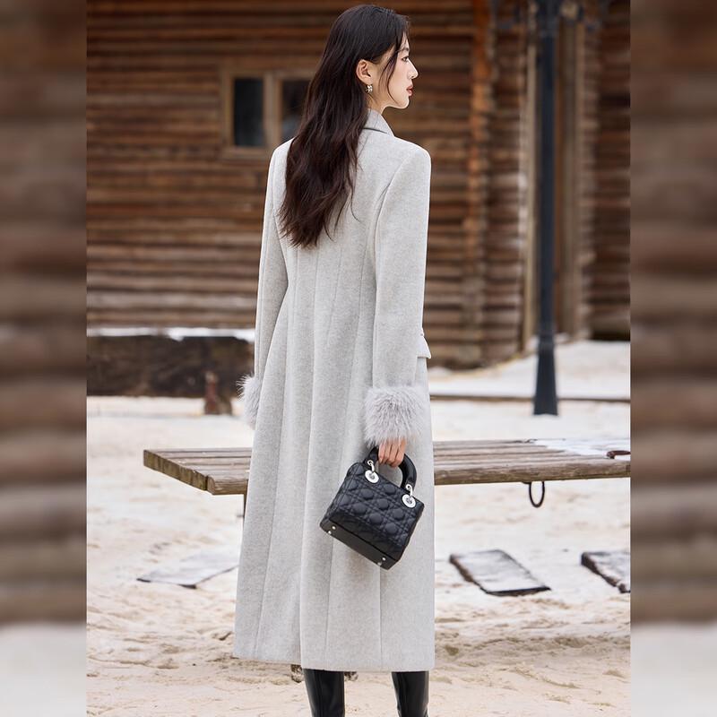 Bailuyu Women's Elegant Slim Fit Double-Breasted Long Wool Coat