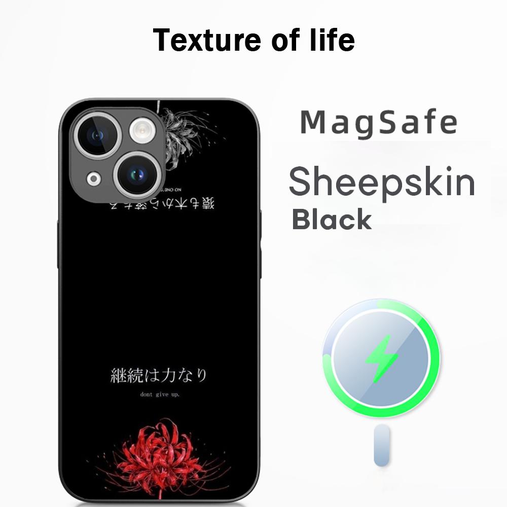 Japan art red spider lily pattern Phone Case For iPhone 17 16 15 14 13 12 Plus Pro Max  High-end Luxury Magsafe Sheepskin