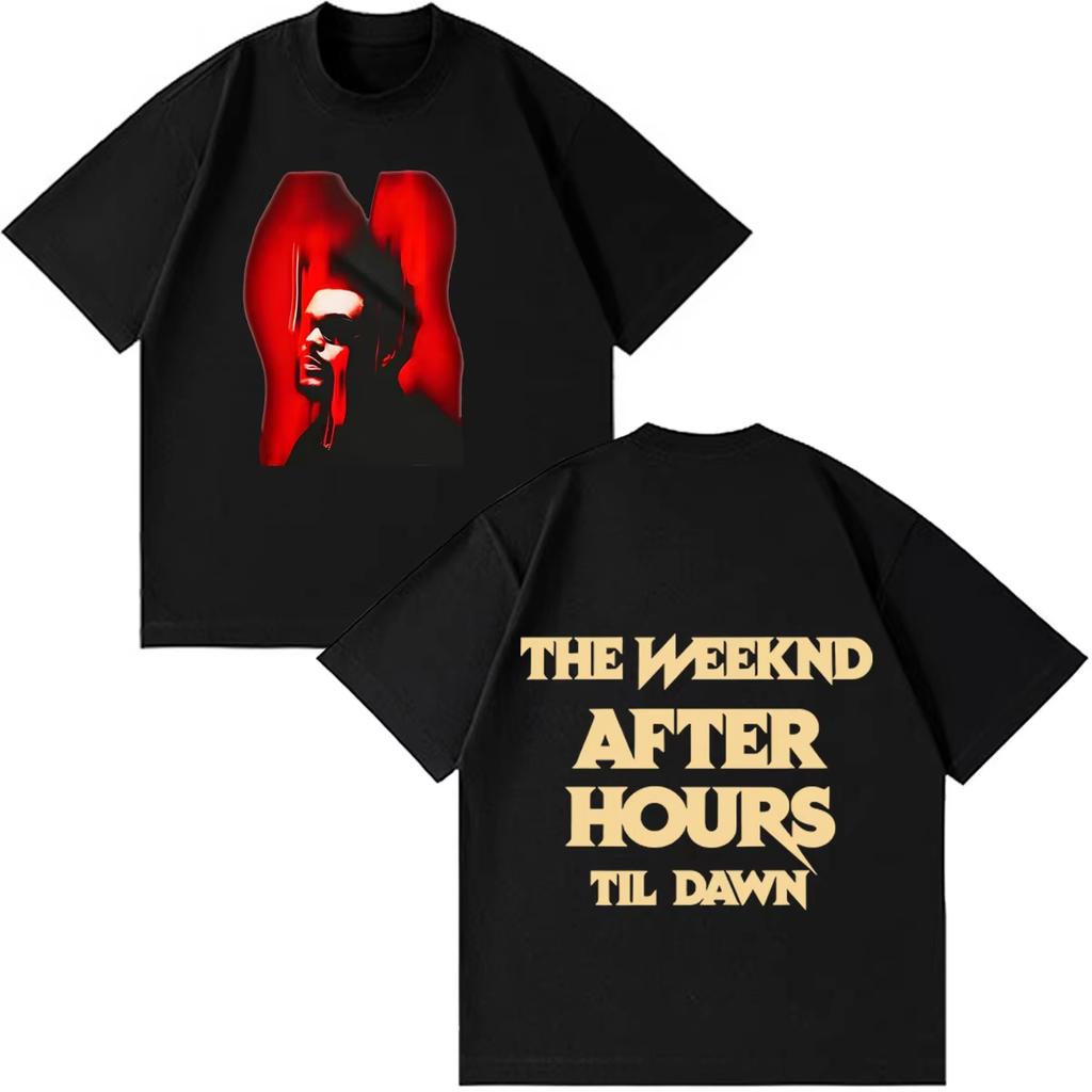2026 Hot Sale The Weeknd After Hours Til Dawn Double Sided T Shirt Men Women Red Portrait Print Casual Short Sleeve Tee R&B Music Fan Merch Streetwear