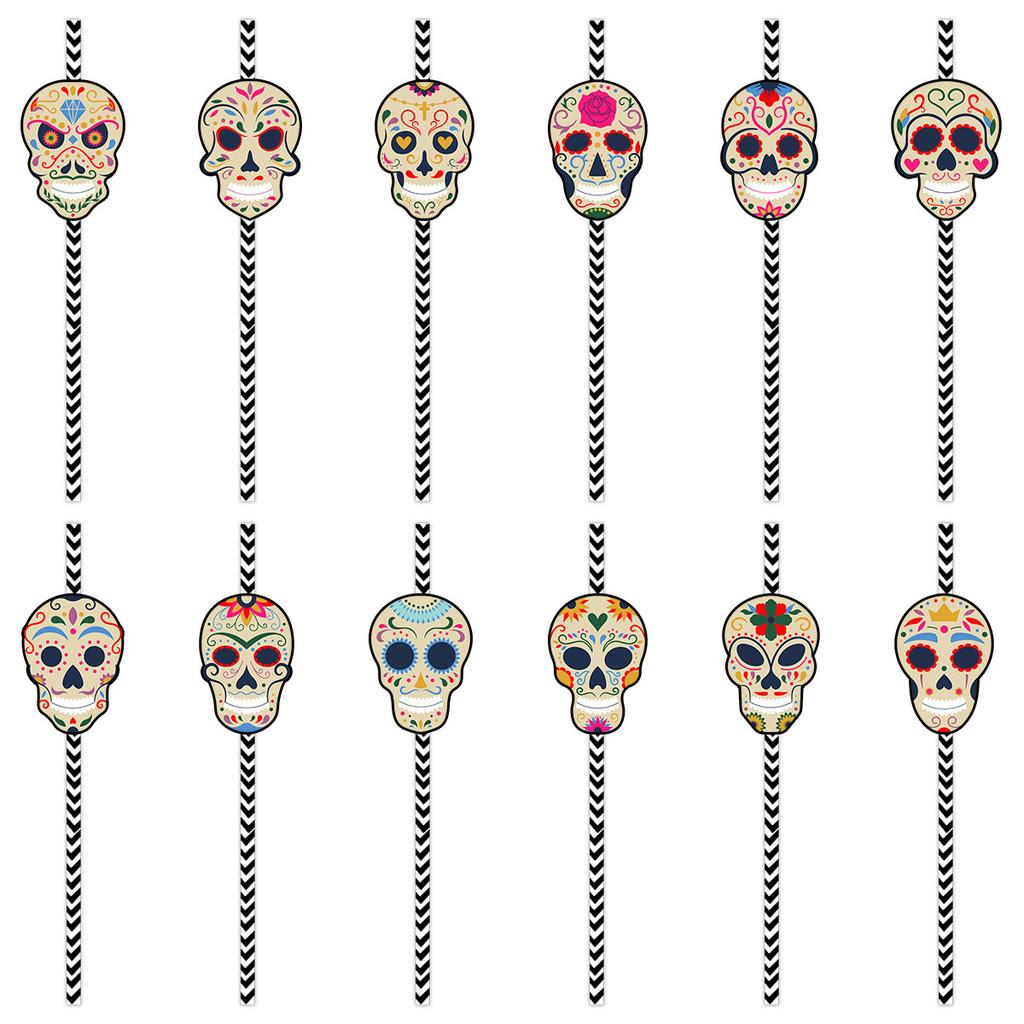 Day The Of Dead Party Decorations With Skull Paper Straws For Decor Event