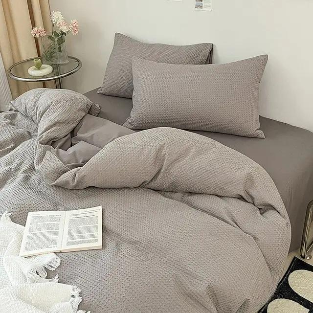 Ins Style Bedding Set Duvet Cover Wash Cotton Solid Color Waffle Grid Summer Soft Bed Sheet Set Comforter Set Quilt Cover