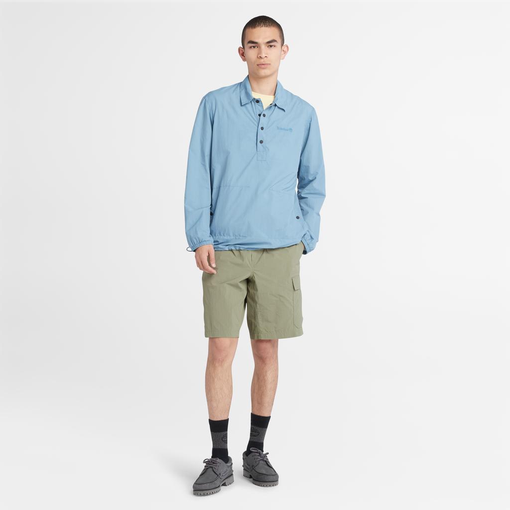 Timberland Solid Logo Half-Zip Long Sleeve Shirt Men Shirts Blue A68B1-DJ5