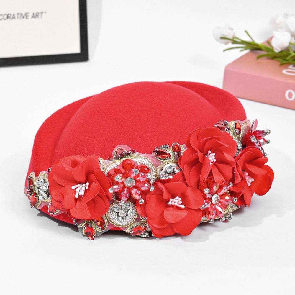 Cappello Turban Fiori Fatto a Mano alla Moda Berretti Morbidi con Strass Cappello da Steward Retrò Traspirante per Feste Serate