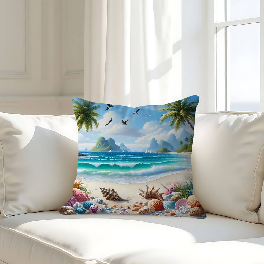 Art Beach Pillow Case Removable Washable Cushion Cover – All-Season Soft Linen