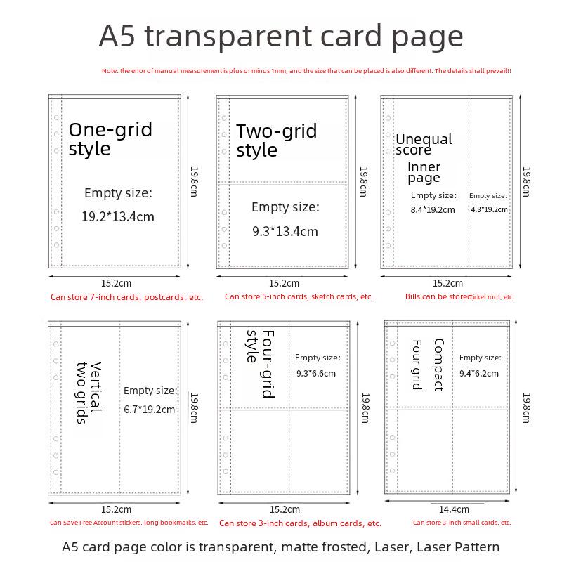 Album compact A5, transparent, antiderapant, cu pagini detașabile de 3 inci, patru pătrate, pentru depozitarea cardurilor mici