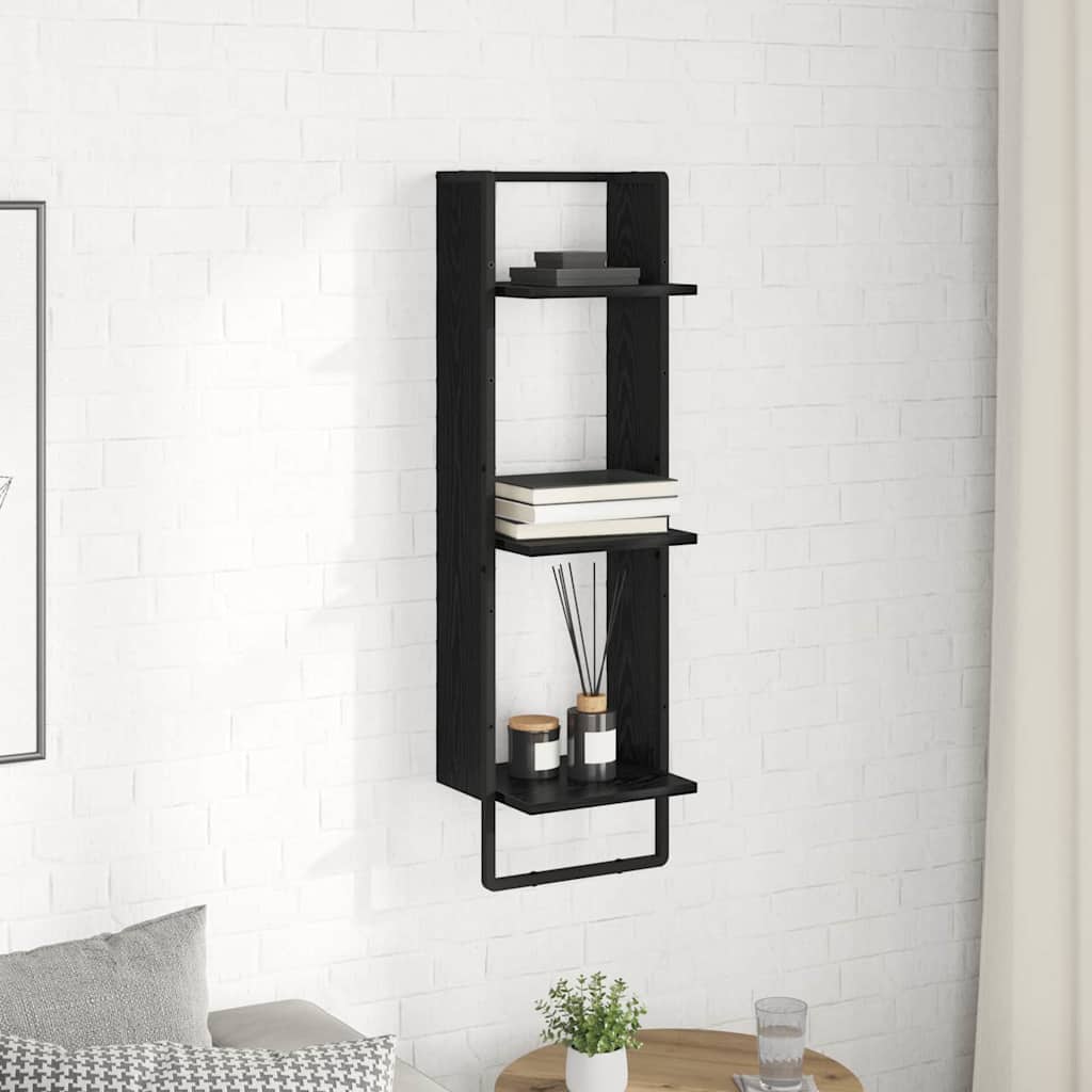 Wall Shelf Black Oak Look 30 x 25 x 100 cm Wood Based Material