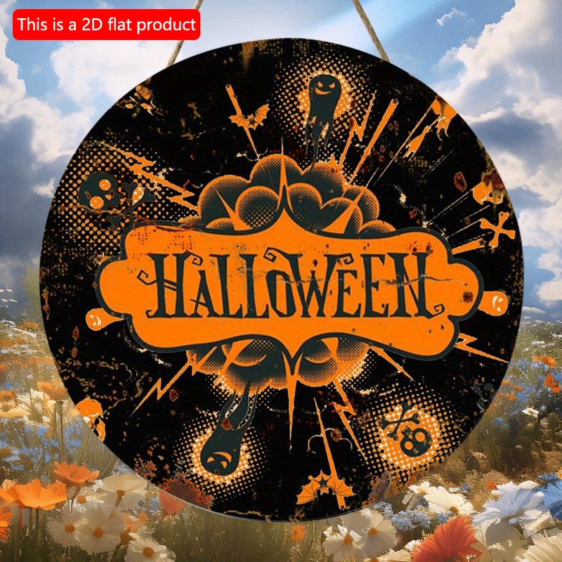 2d Flat 20*20cm, Halloween Popular Home Decoration, Halloween Skeleton Ghost Circular Wooden Creative Logo, for Home, Kitchen, Garden, Bar Decor.