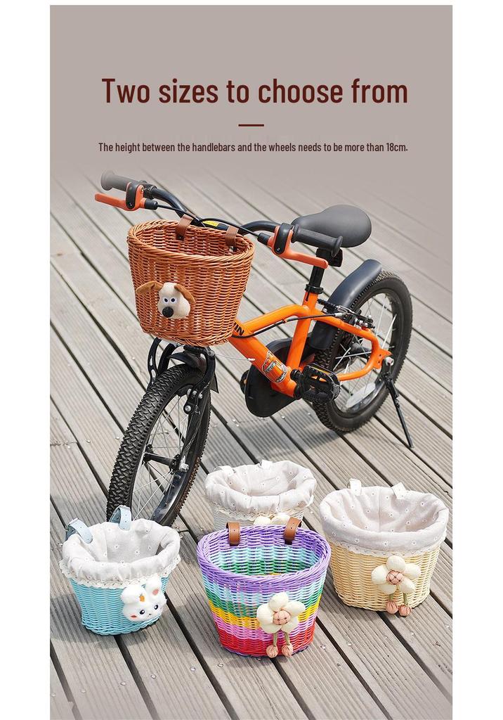 Retro Woven Front Basket for Children's Bicycles, Scooters, or Doll Strollers