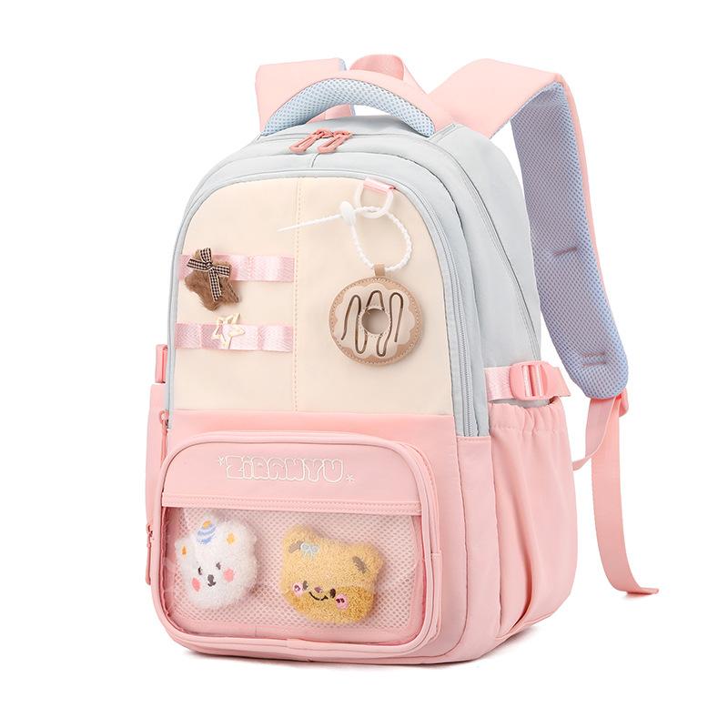 2026 Primary High Class donut Rugzak voor Meisjes Macaronkleuren Blokkerend Kinderrugzak Rits Grote Capaciteit Tiener Meisje Schooltas