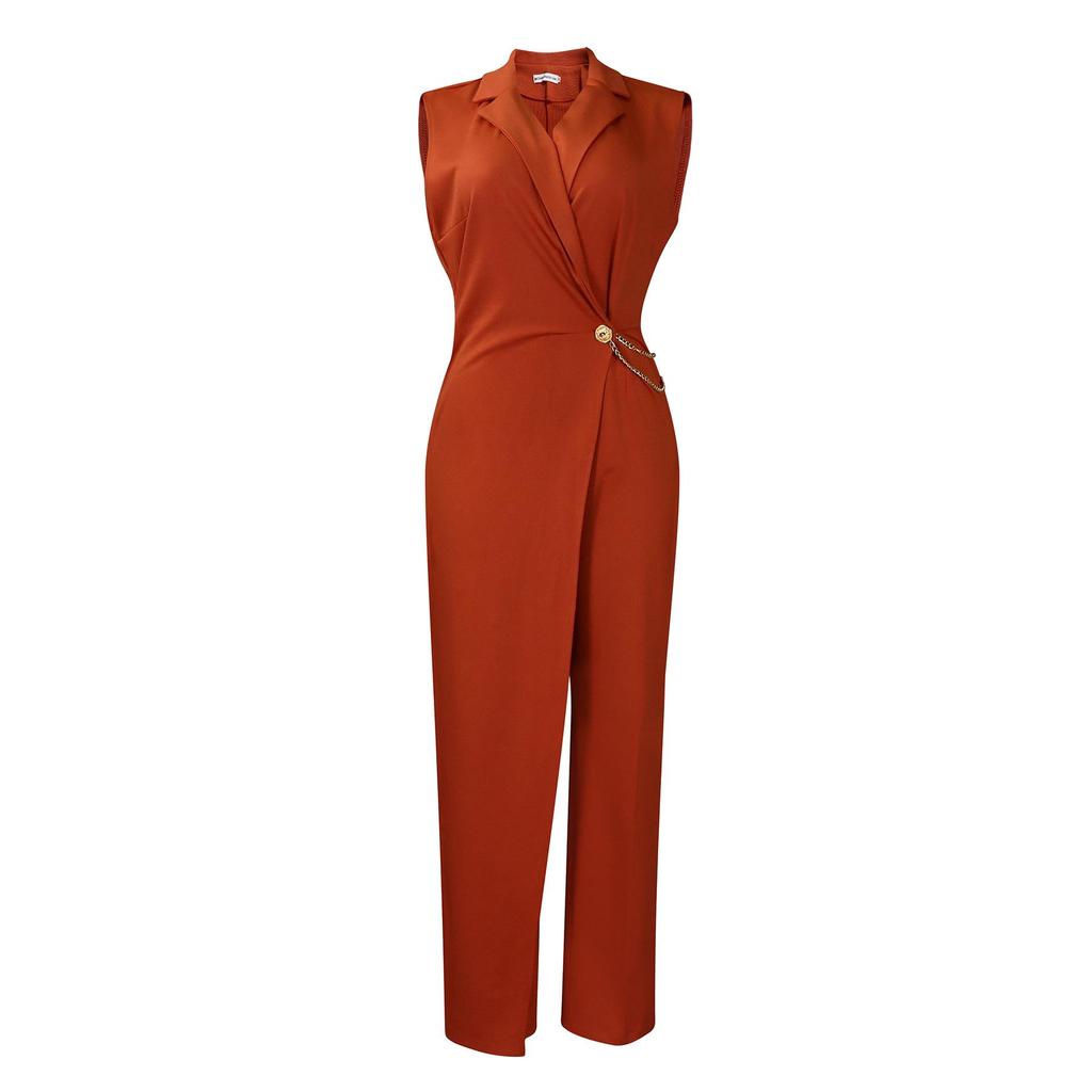 Elegante Mono de Verano 2025 sin Mangas de Color Sólido con Solapa - Estilo Europeo y Americano