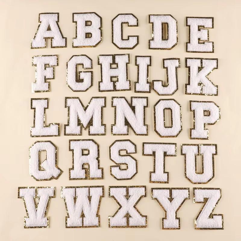 Gold Edge English Letter Chenille Embroidery Patch - Self-Adhesive Towel Sticker for Clothing Accessories