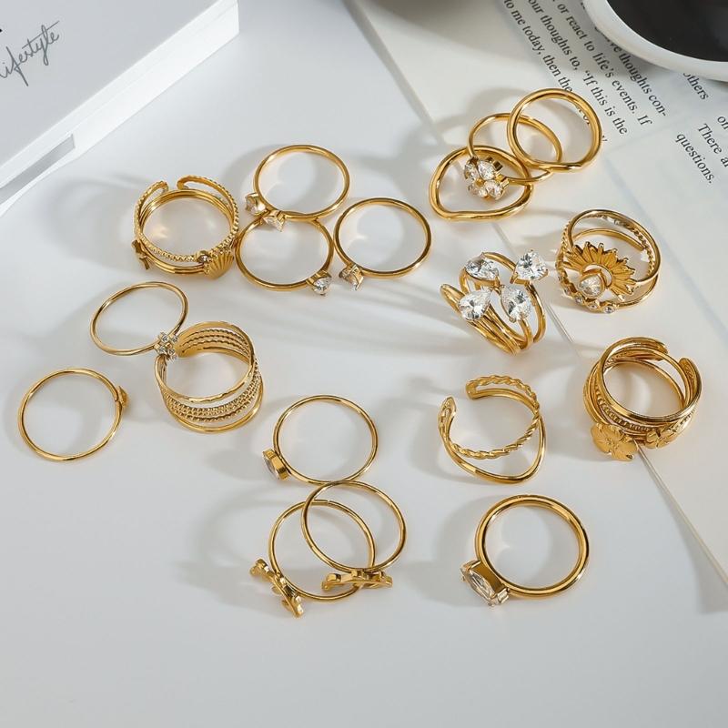 3pcs/Set Elegant 18K Gold Color Adjustable Size Threaded Ring Accessory Stylish Finger Accessories for Fashionistas