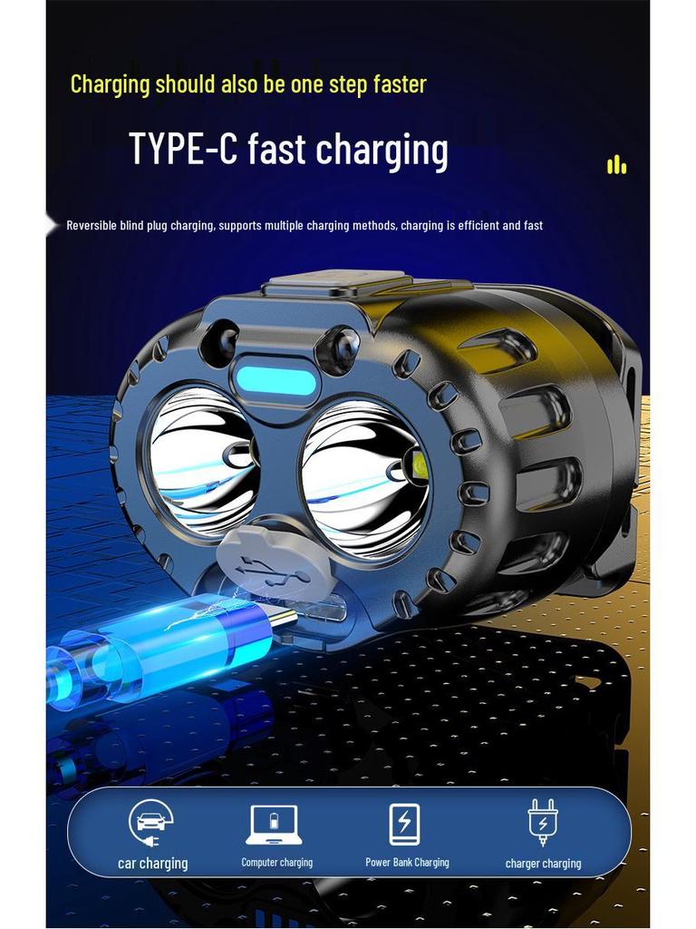 Ultra-Bright LED Induction Headlamp - Long Battery Life, Rechargeable, Perfect for Outdoor Fishing and Mining