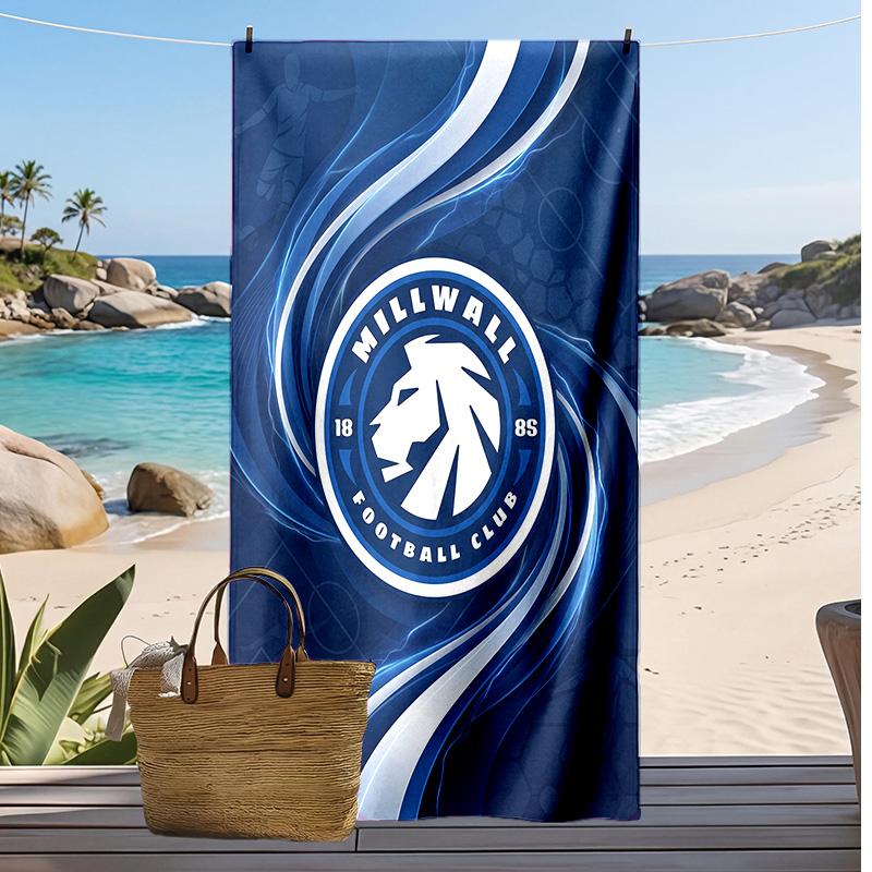 Asciugamano da Spiaggia con Stampa Calcio Millwall, Asciugamano Grande Morbido ad Asciugatura Rapida per Spiaggia Campeggio Nuoto