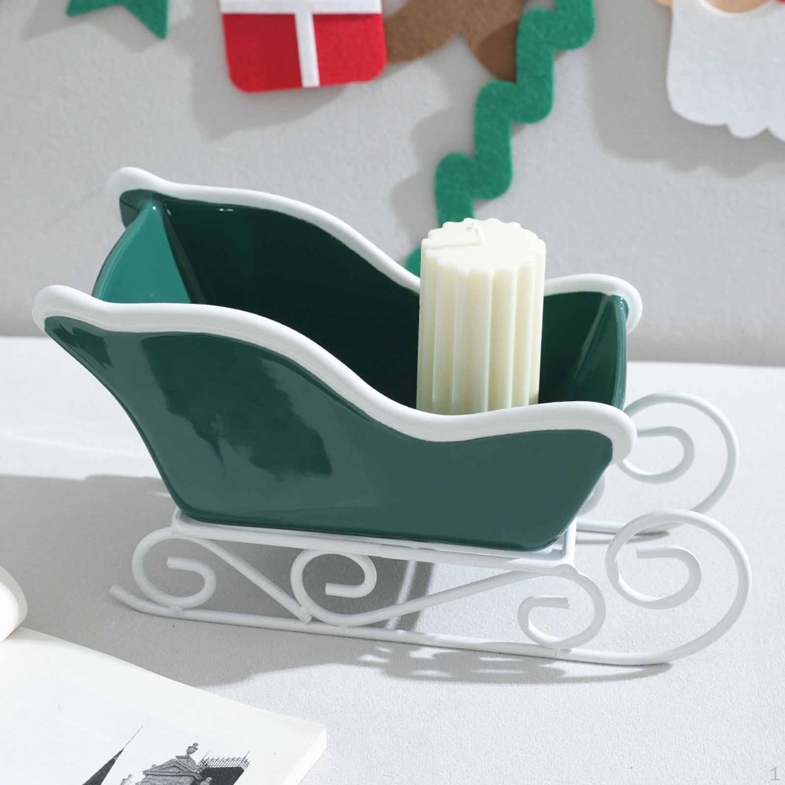 

Christmas Sleigh Table Ornament Candy Bowl Display Centerpiece Server Storage Basket Sled Shaped Bin зелёный
