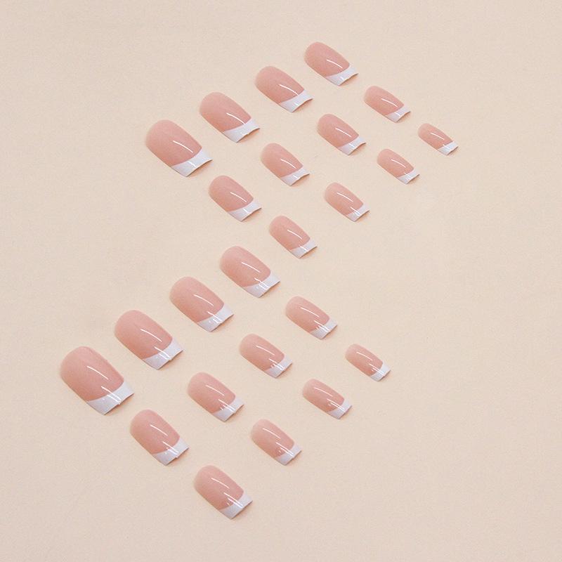 24-dels minimalistisk hvit aurora fransk manikyr medium-langt firkantet falskt neglesett