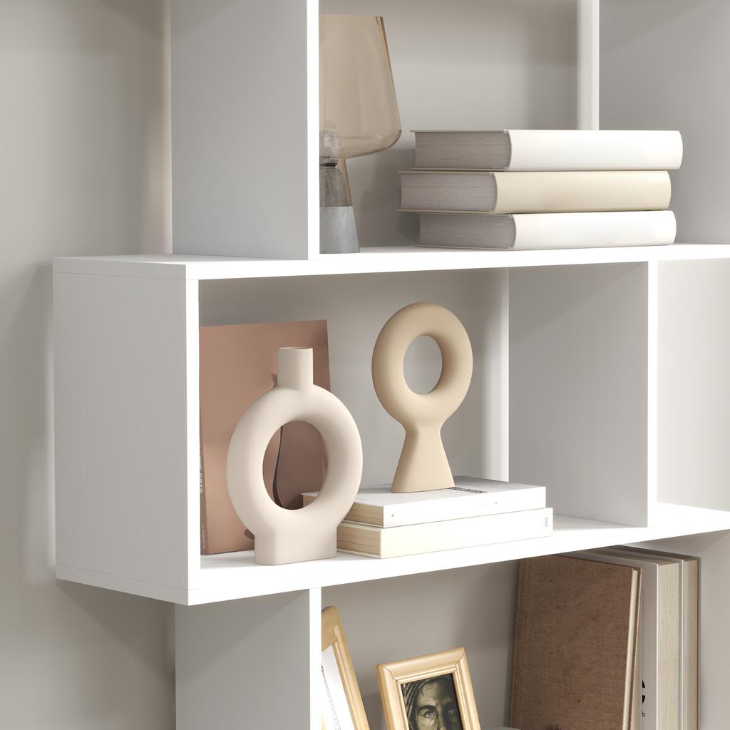 Bookcase Shelf Zig Zag Contemporary Design 80L x 23W x 192H cm 6 Levels White