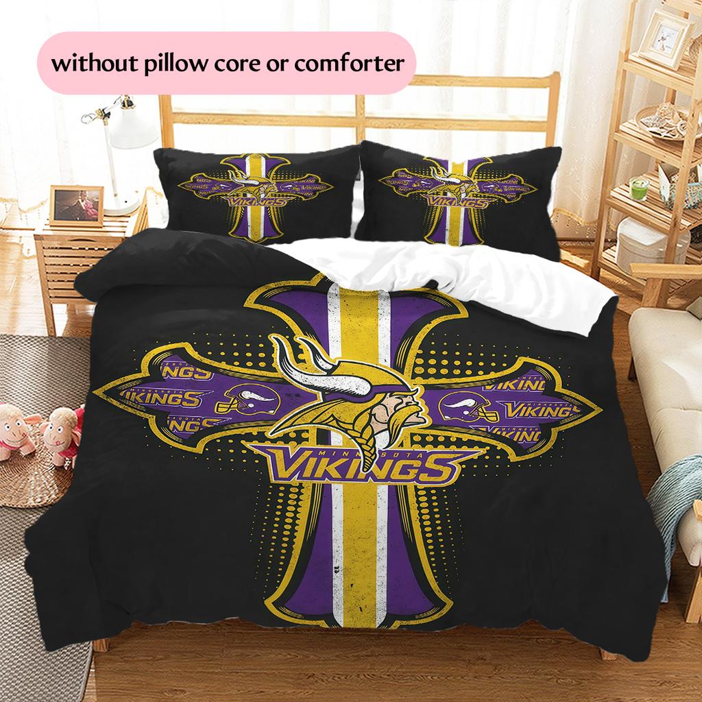 Set Copripiumino Trapuntato con Motivo Minnesota Vikings Decorazione per la Casa Regalo (1 * copripiumino + 2 * federe senza imbottitura)