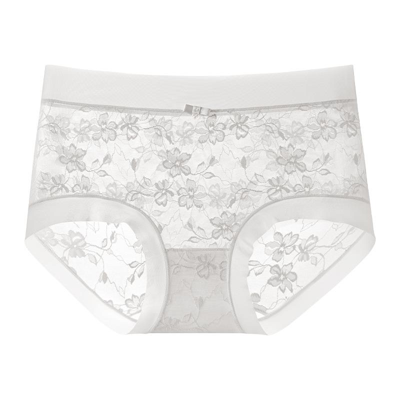 Women s Summer New Sexy Lace 10A Antibacterial No Trace Breathable Mid Waist Triangle Briefs M