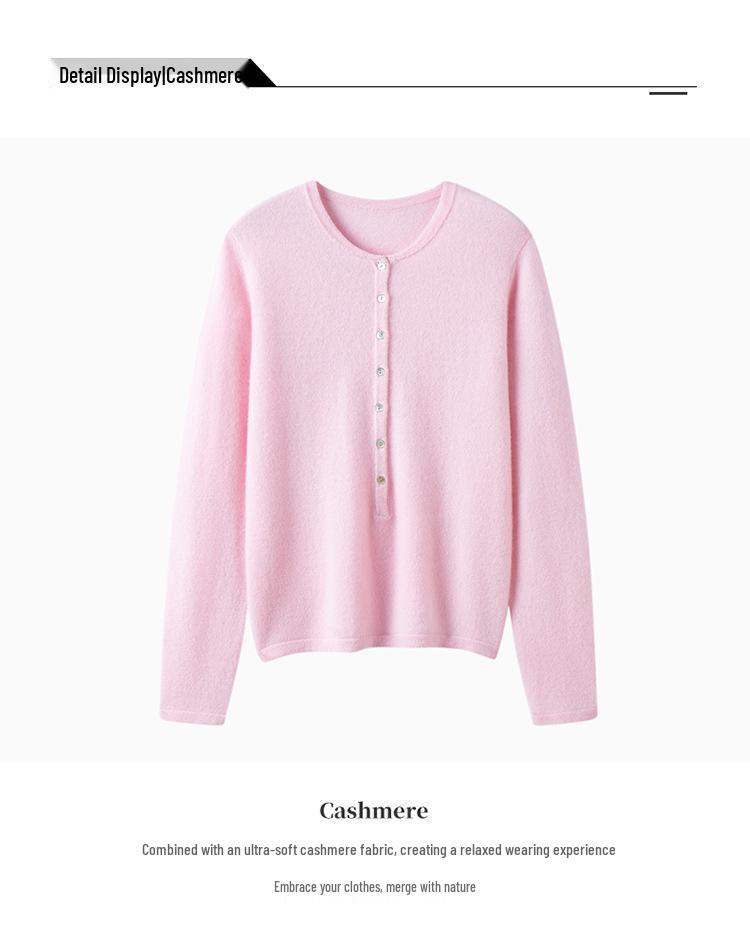 2025 A/W Women's 100% Pure Cashmere Knit Sweater: Loose Fit, Thick Base Layer with Chest Button