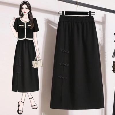 2025 Plus Size Women's Slimming High Waist Chinese Style Mid-Length Skirt