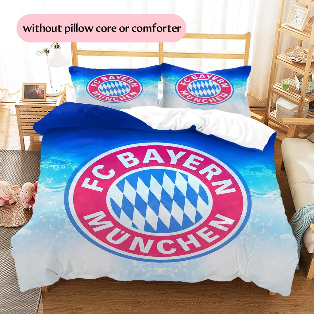 FC Bayern München Team Logo Muster Bettwäsche Heimdekoration Geburtstagsgeschenk (1 Bettbezug + 2 Kissenbezüge, ohne Füllung)