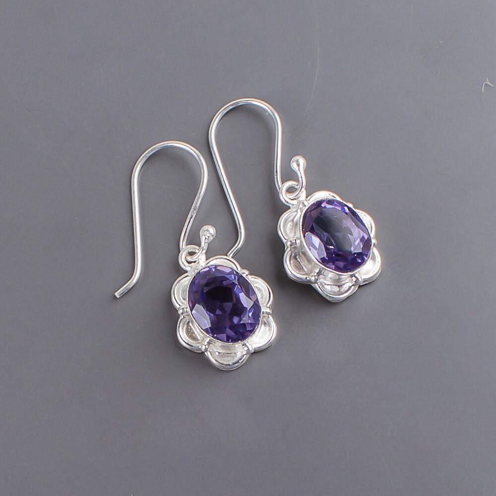 Natural Iolite Gemstone 925 Sterling Silver Jewelry Handmade Hook Earrings 1.30" EE-11-5