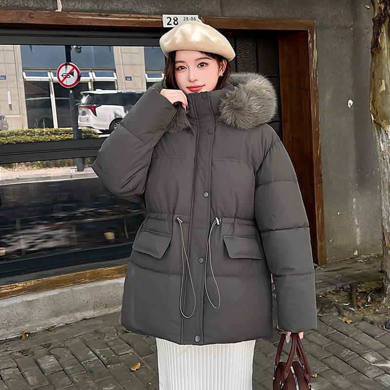 Waist Down Cotton Clothes Women's Long Thickened Warm Big Fur Neck Cotton-padded Clothes Jacket Tide