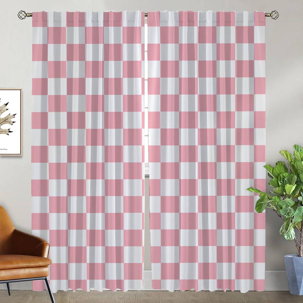 Window Curtain for Room 2 Panel Checkerboard Tulle for Bedroom Home Interior Curtains 2 Pieces Halloween Decoration Shades Child