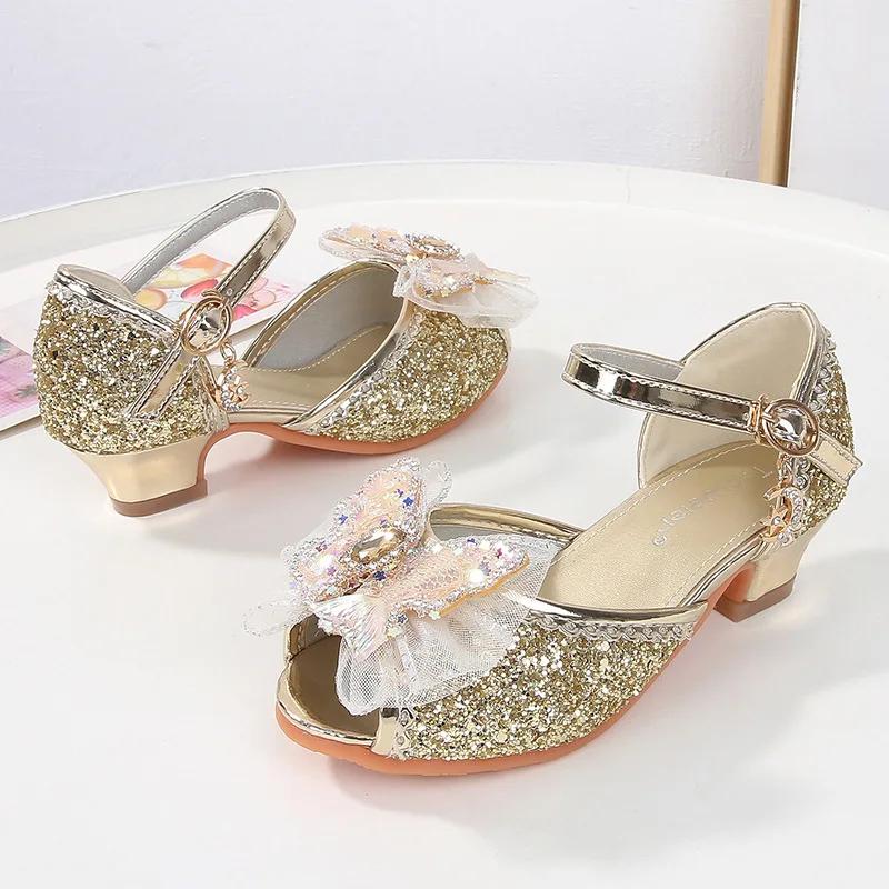 Sandales à talons hauts pour filles, élégantes, à paillettes, pour fête de mariage, décontractées, princesse, nouvelle collection